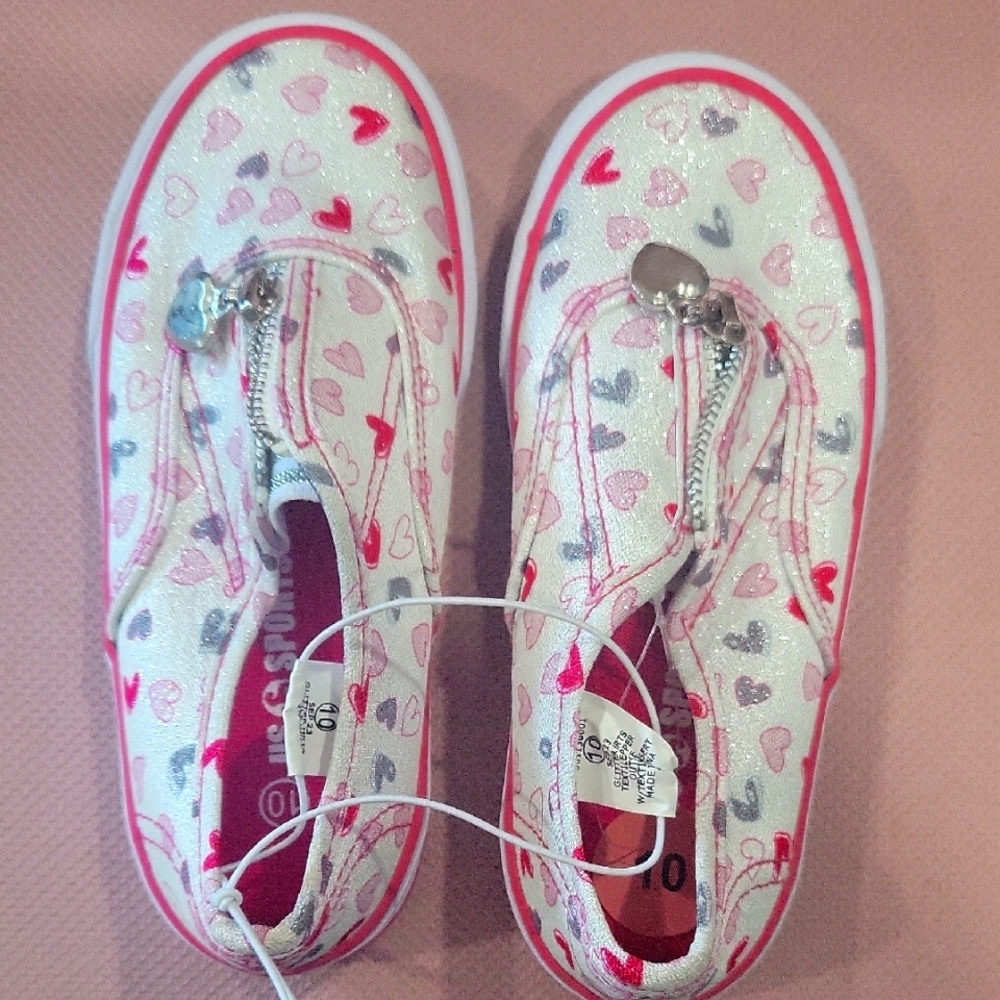 Kids Heart Pattern Shoes - White, Pink, Gray